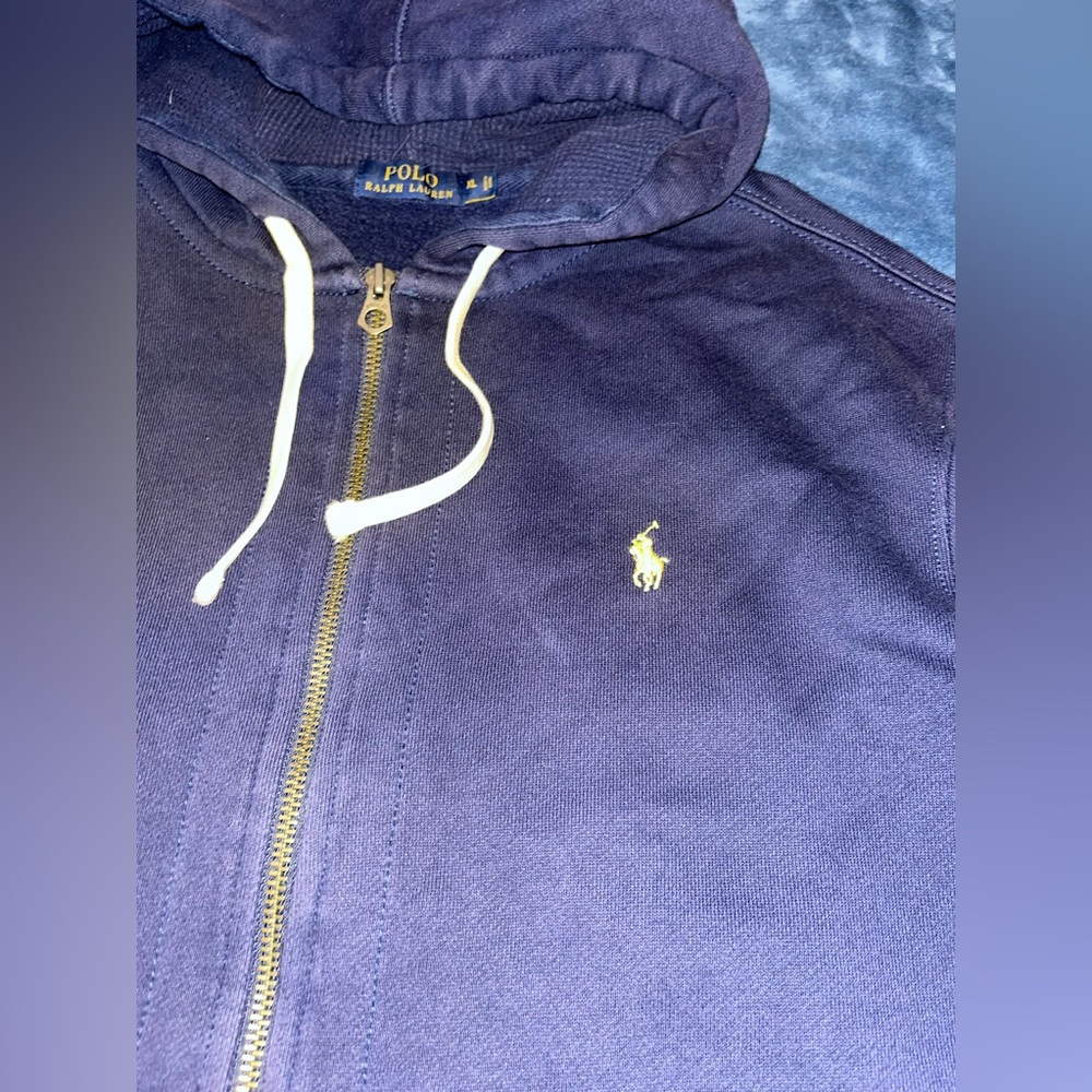 ❗️SOLD❗️Mens Polo Ralph Lauren Fleece Zip Hoodie Navy Blue Yellow - Picture 2 of 2